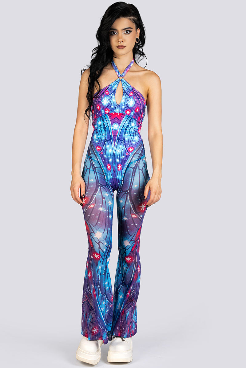 Stardust Fairy Bell Bottom Mesh Jumpsuit Rave Halloween Costume Women