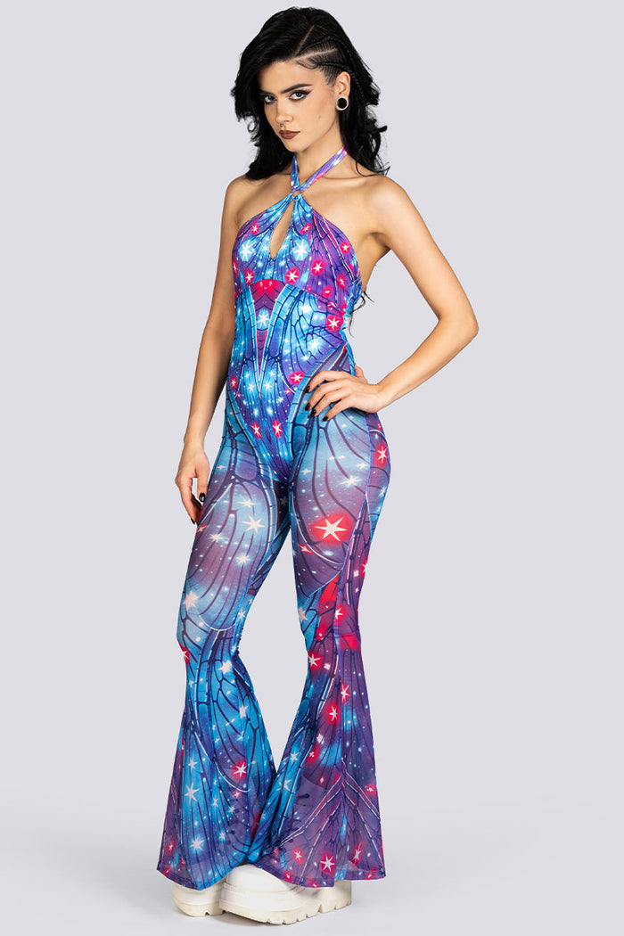 Stardust Fairy Bell Bottom Mesh Jumpsuit Rave Halloween Clothes
