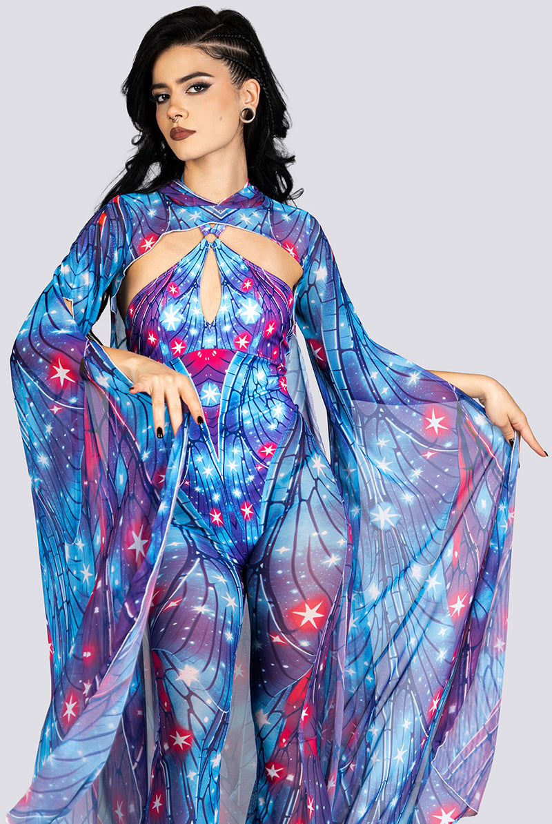 Stardust Fairy Hooded Mesh Cape Rave Halloween Outfit