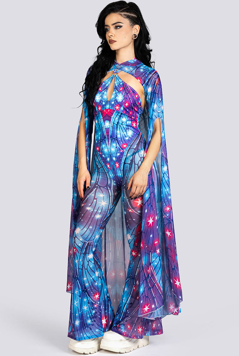 Stardust Fairy Hooded Mesh Cape Sexy Rave Halloween Costume