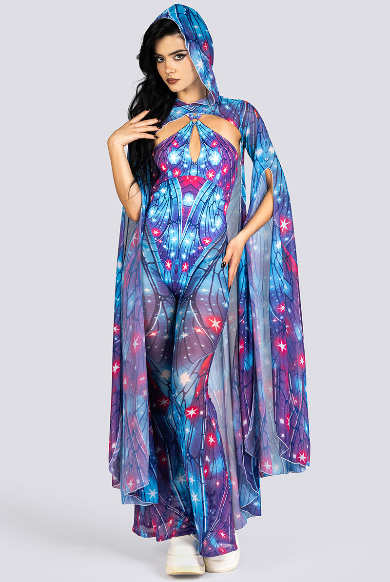 Stardust Fairy Hooded Mesh Cape Rave Halloween Costume