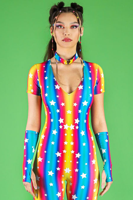 Stars Parade V Neckline Bell Bottoms Jumpsuit Close View