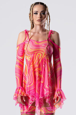 Rave Outfit Sugar Rush Mesh Strappy Dress Close Front View