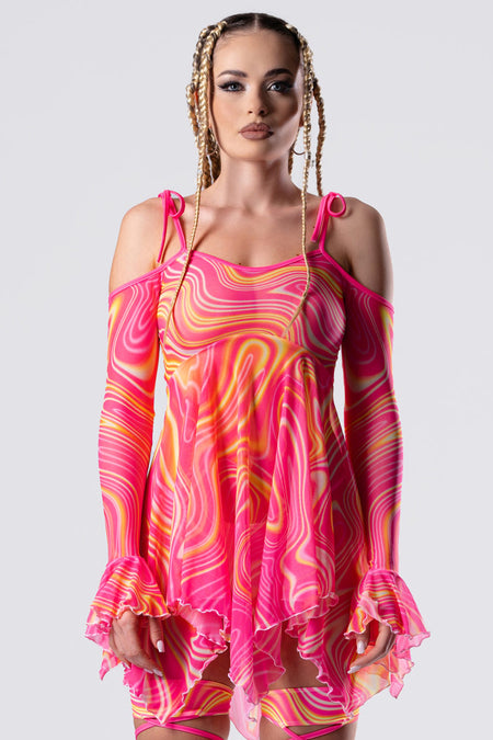 Rave Outfit Sugar Rush Mesh Strappy Dress Close Front View