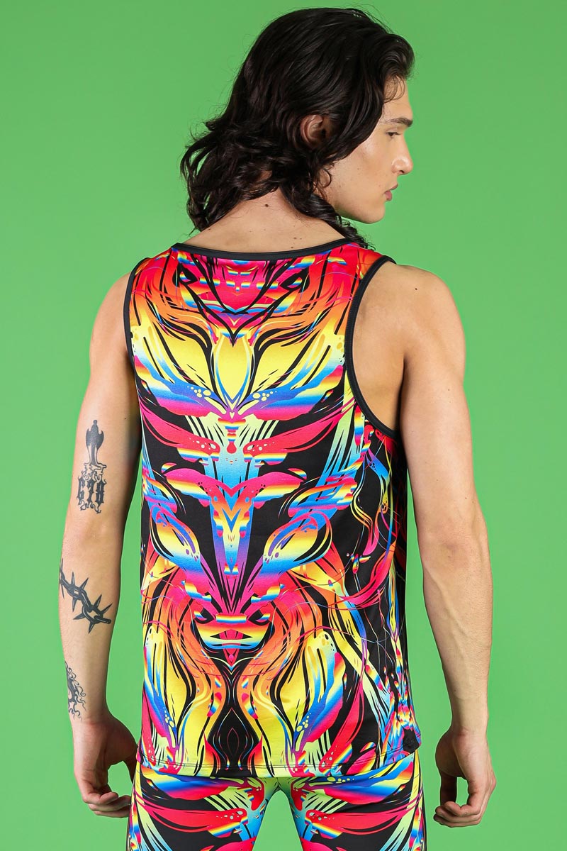 Sunset Love Men's Rave Tank Top in Rainbow Print | Devil Walking