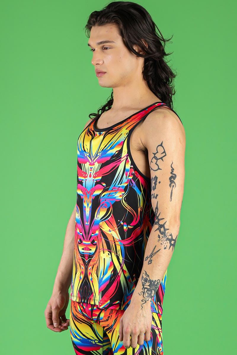 Sunset Love Men's Rave Tank Top in Rainbow Print | Devil Walking