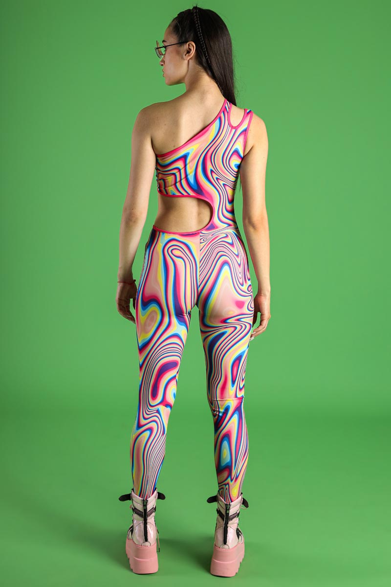 Sunset Mirage One-Shoulder Cut-Out Rave Jumpsuit | Devil Walking