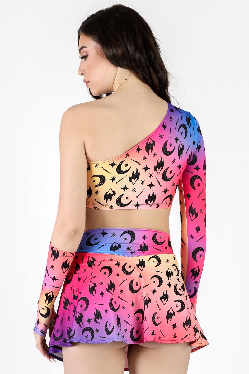 Sunset Sorcery One Shoulder Long Sleeve Crop Top | Devil Walking