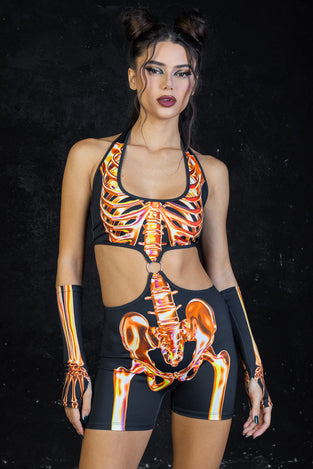 Rave Outfit Sunstone Skeleton O Ring Halter Romper Front View