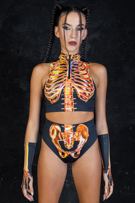 Rave Outfit Sunstone Skeleton Booty Shorts Set