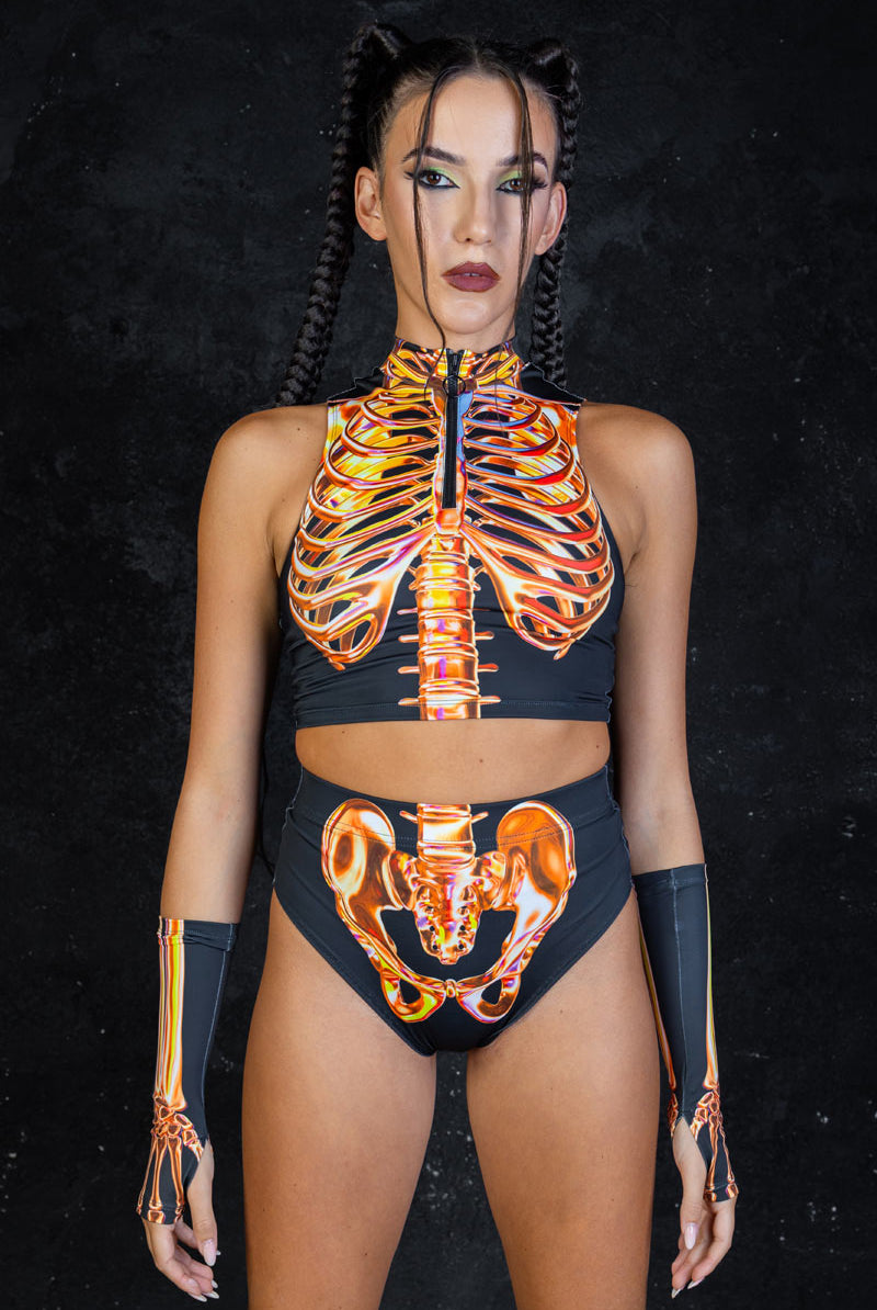 Sunstone Skeleton Half Zip Crop Top Front View