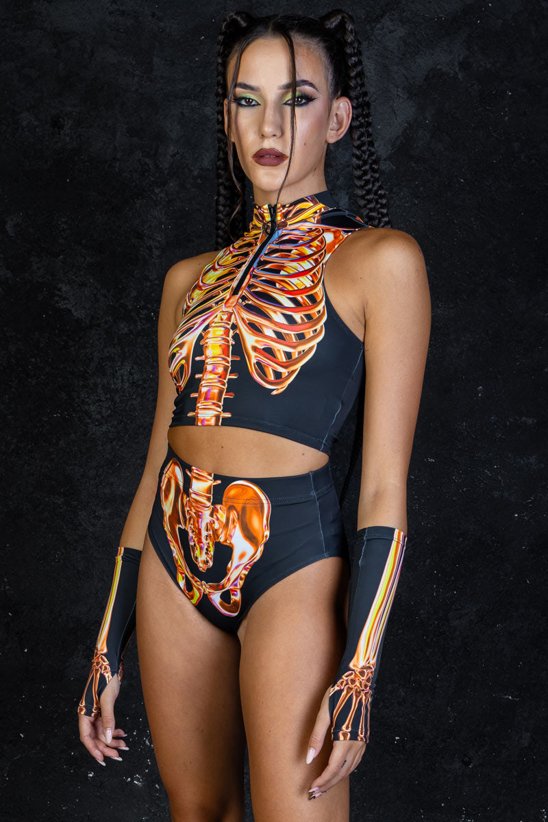 Sunstone Skeleton Half Zip Crop Top