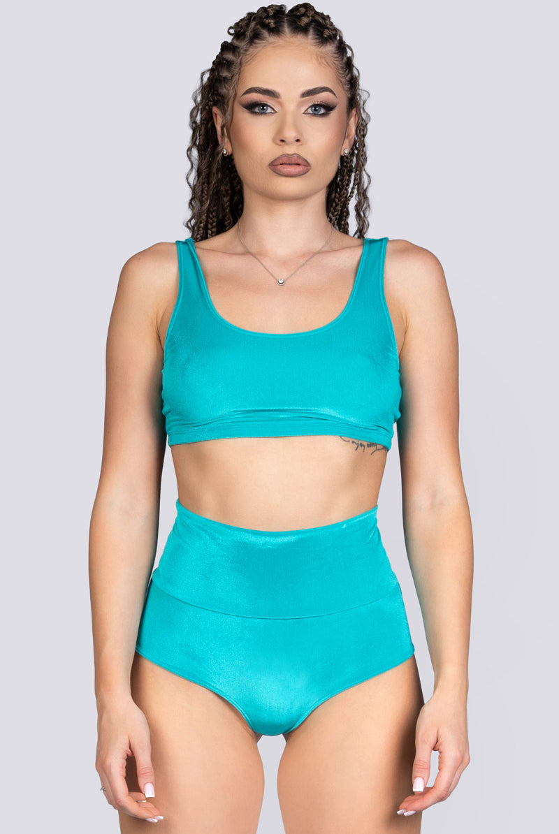 Teal Crush Bra Crop Top - Green Velvet Stripper Outfit