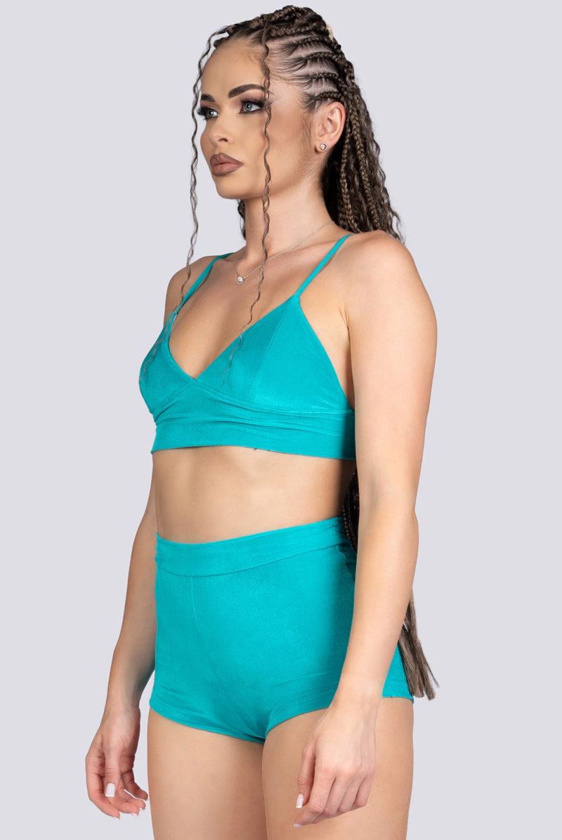 Teal Crush High Rise Booty Shorts - Green Velvet Stripper Wear