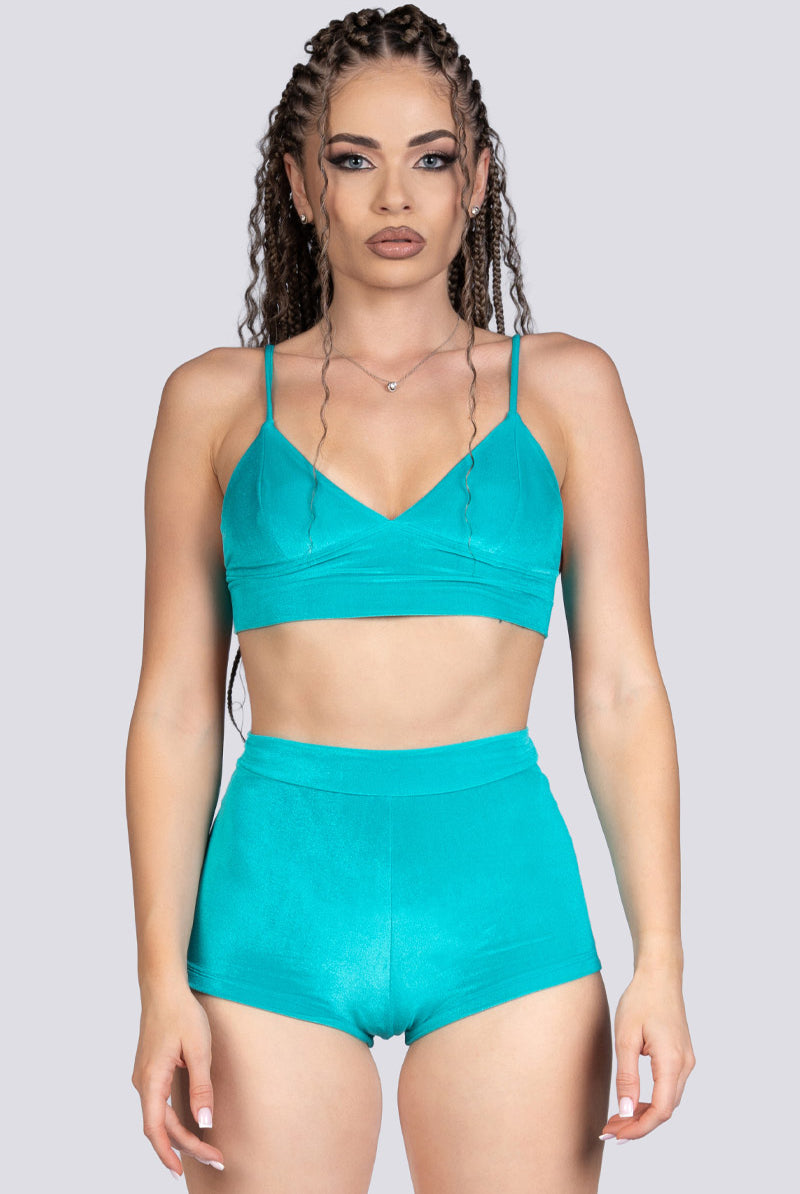 Teal Crush Velvet Bralette Top - Green Velvet Stripper Outfit