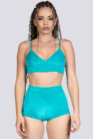 Teal Crush Velvet Bralette Top - Green Velvet Stripper Outfit