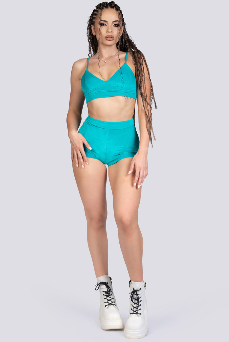 Teal Crush Velvet Bralette Top - Green Velvet Pole Wear