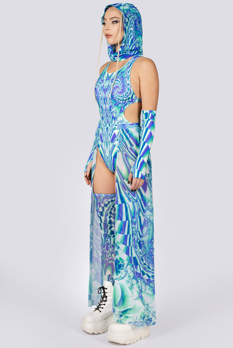 Teal Distortion High Cut Bodysuit