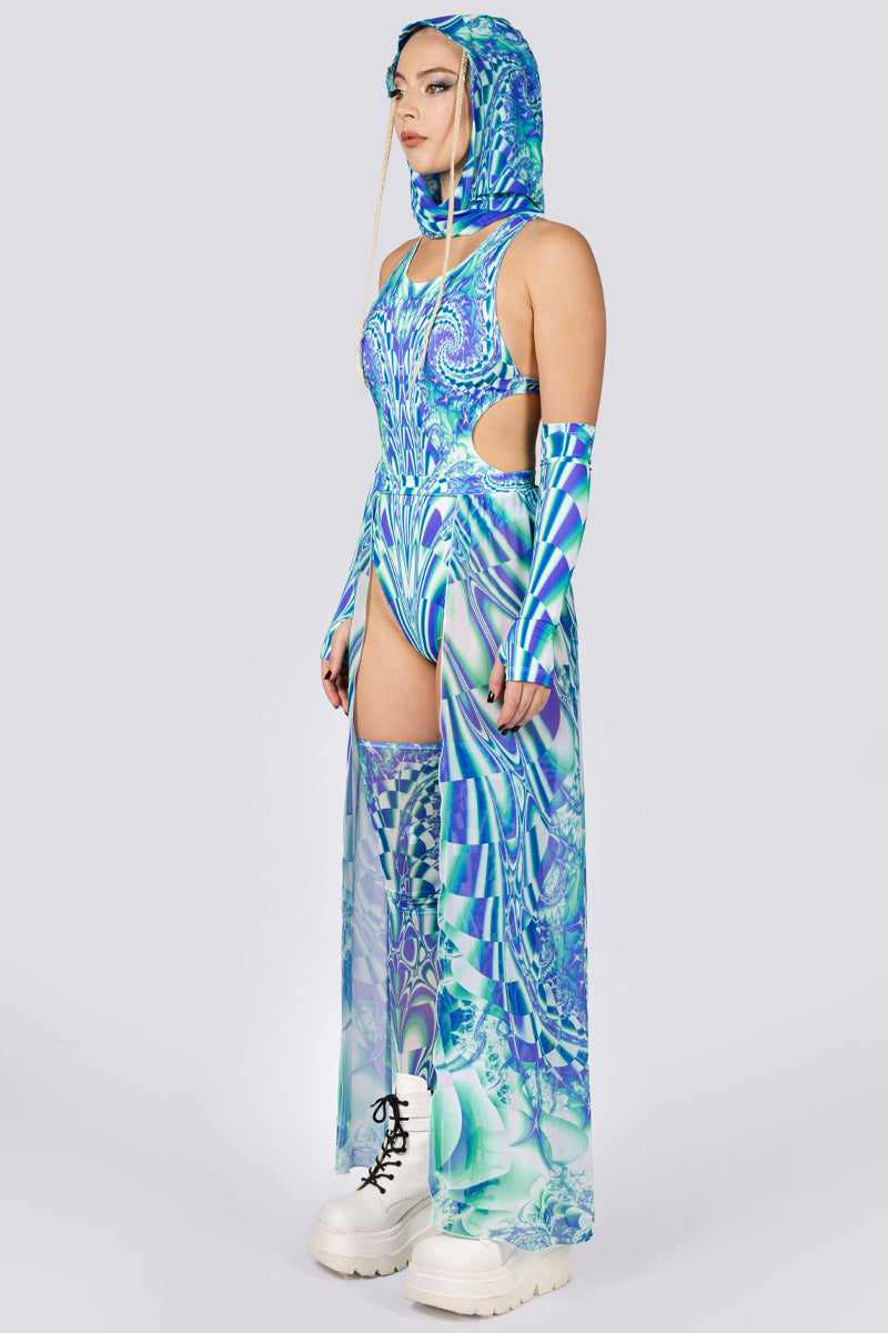 Teal Distortion High Cut Bodysuit Side View