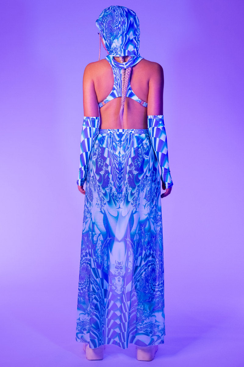 Teal Distortion Rave Hood Full Back View