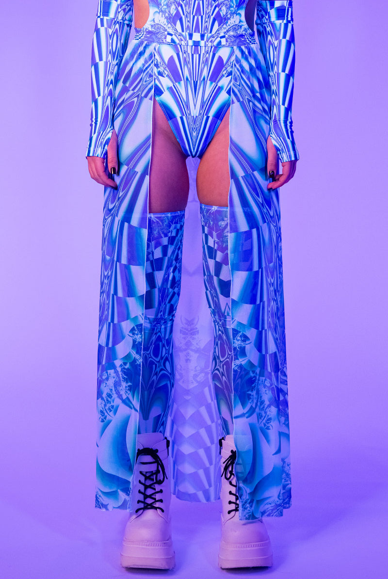 Teal Distortion Sheer Maxi Skirt Close View