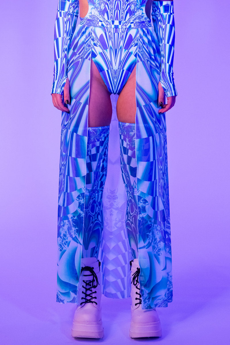 Teal Distortion Sheer Maxi Skirt Close View