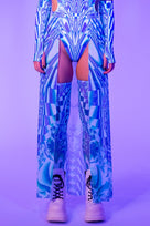 Teal Distortion Sheer Maxi Skirt Close View