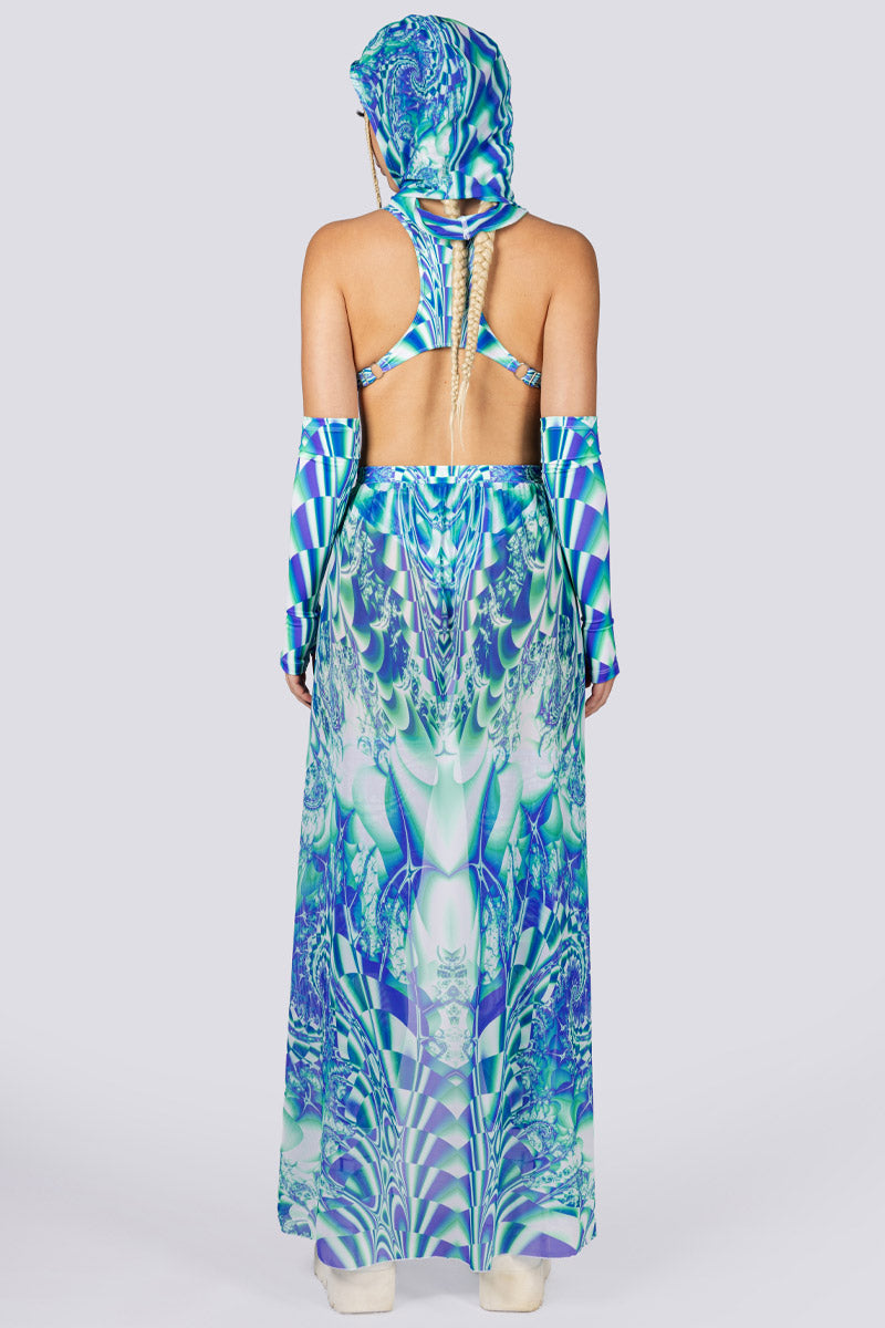 Teal Distortion Sheer Maxi Skirt Full Back View