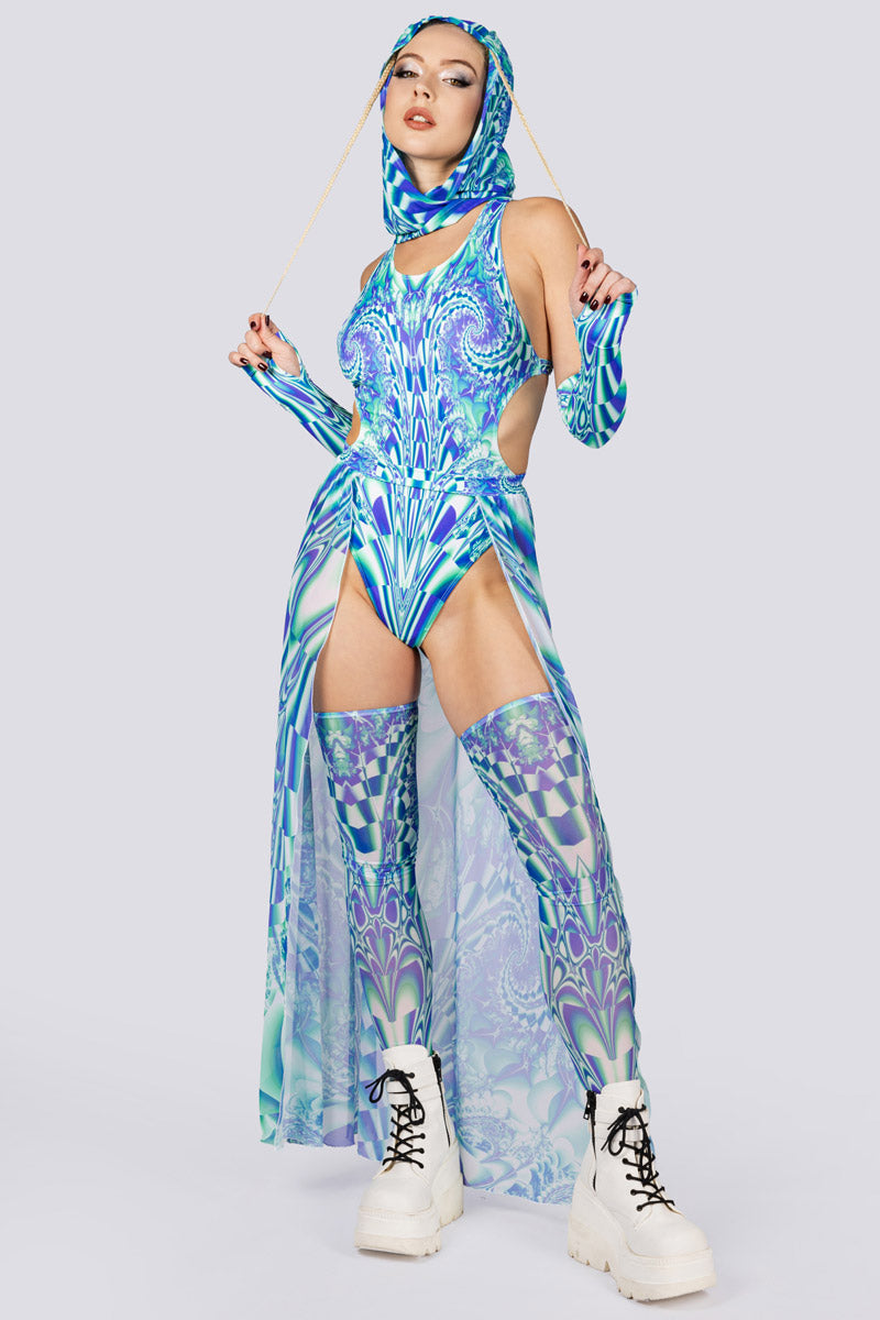 Teal Distortion Sheer Maxi Skirt Full View