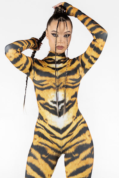 tiger dress Tiger Halloween Costume For Women, Animal Halloween Costumes For Women, Tiger Halloween Bodysuit, One Piece Tiger Catsuit For Halloween, S