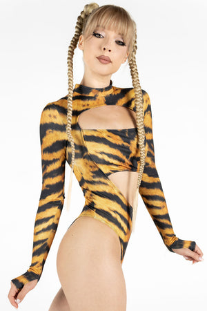 Tiger Cut Out Long Sleeved Bodysuit Side View