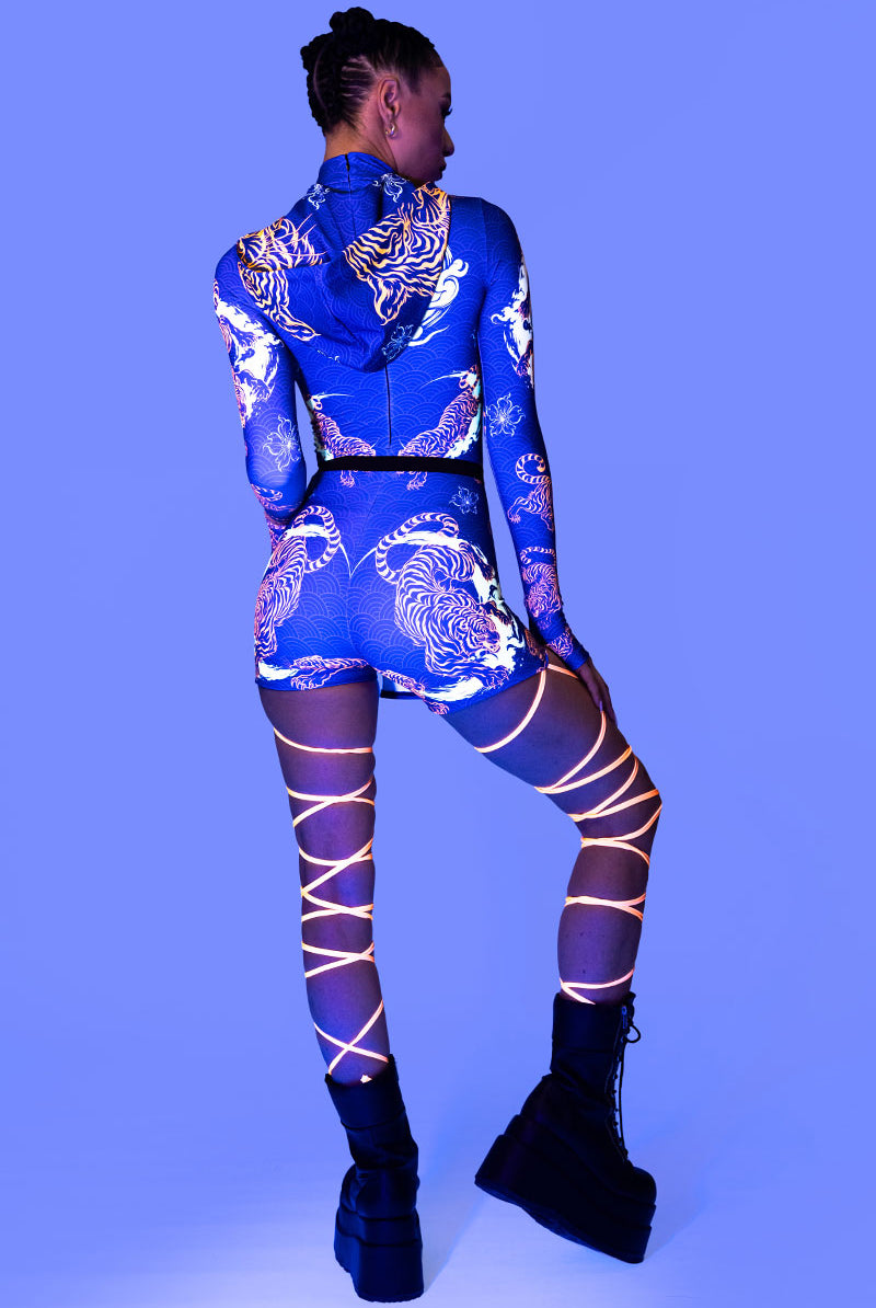 Tiger Dynasty Hooded Cut Out Romper Halloween Costume Women