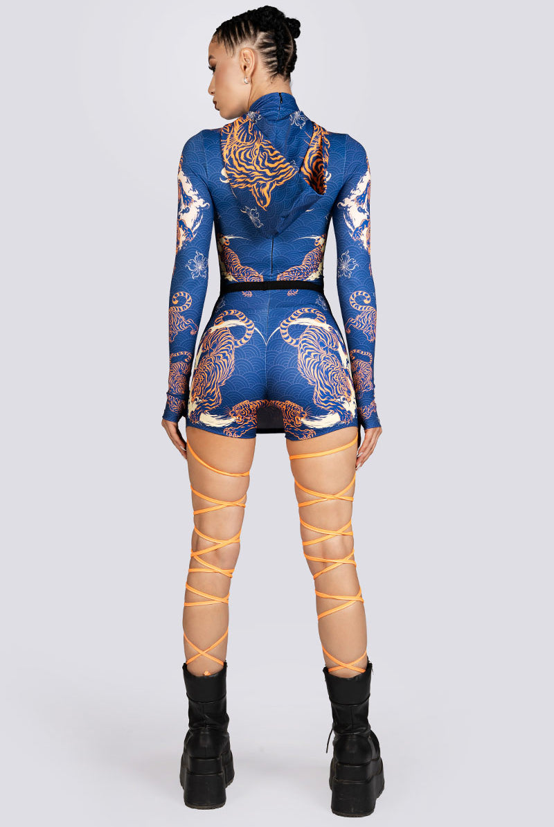 Tiger Dynasty Hooded Cut Out Romper Sexy Halloween Costume