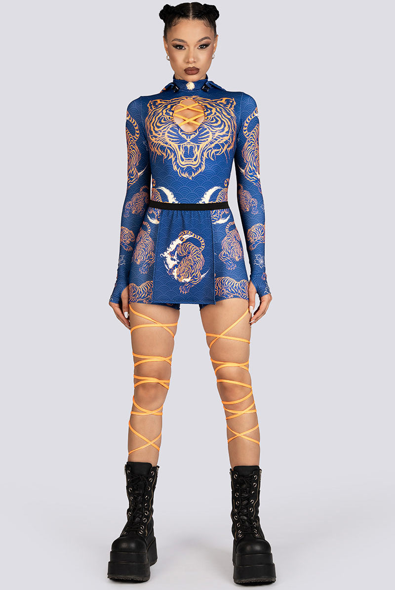 Tiger Dynasty Hooded Cut Out Romper Halloween Outfit