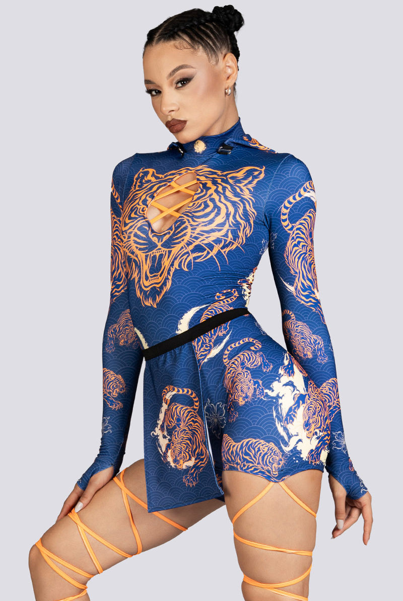 Tiger Dynasty Hooded Cut Out Romper Halloween Costume