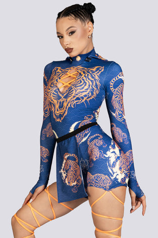 Tiger Dynasty Hooded Cut Out Romper Halloween Costume