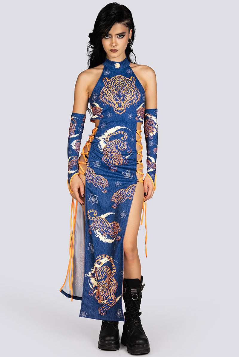 Tiger Dynasty Side Lace Up Maxi Dress Sexy Halloween Costume