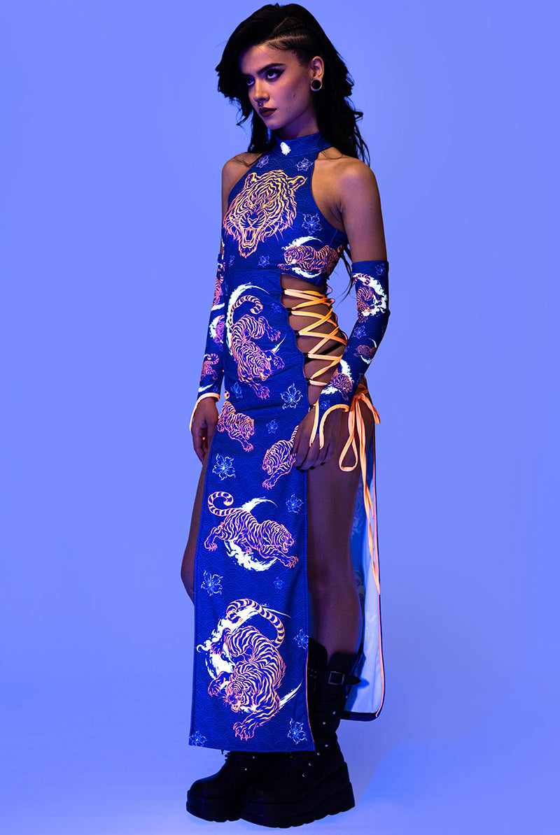 Tiger Dynasty Side Lace Up Maxi Dress Halloween Wear