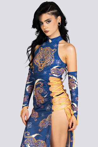 Tiger Dynasty Side Lace Up Maxi Dress Halloween Costume