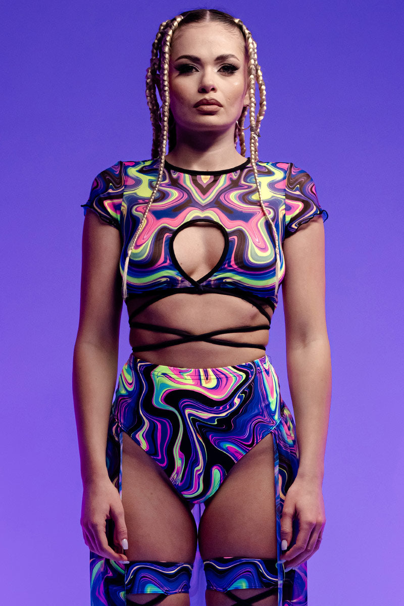 Total Obsession Open Front Sheer Maxi Skirt Rave Set | Devil