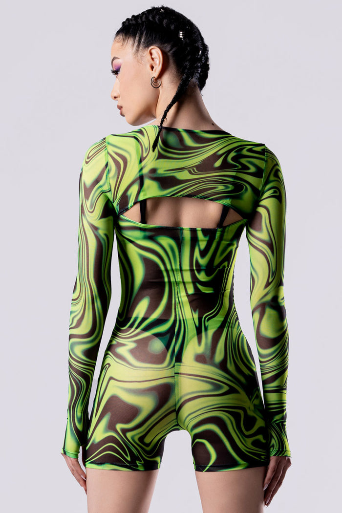 Rave Outfit Toxic Drip Long Sleeve Romper Close Back View