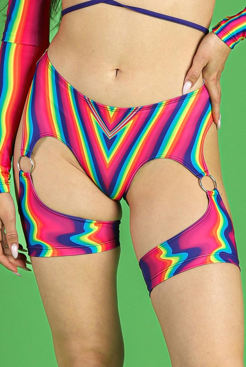Toxic Love O-Ring Harness Booty Shorts Close View