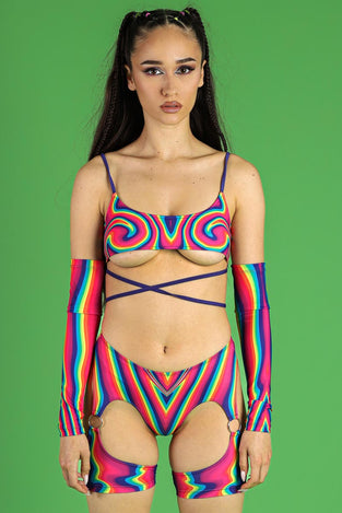 Rave Outfit Toxic Love Harness Booty Shorts Set Front View