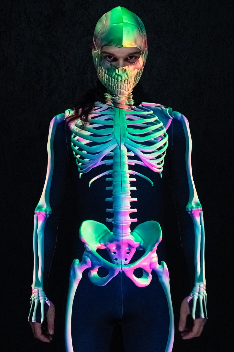 Toxic Skeleton Men's Costume UV Close View