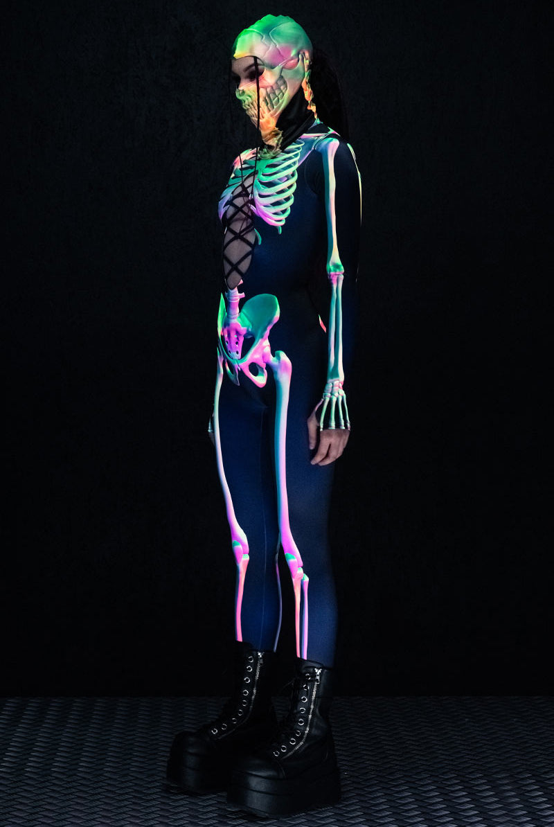 neon skeleton dress Adult Neon Pink Skeleton Hooded Dress, Black/Pink, 2X