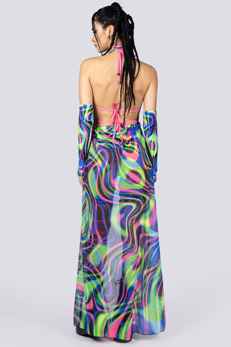 Trance Flow Mesh Cape Skirt Back View