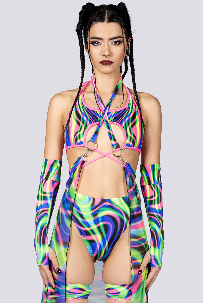 Trance Flow Mesh Cape Skirt Set Close Full View