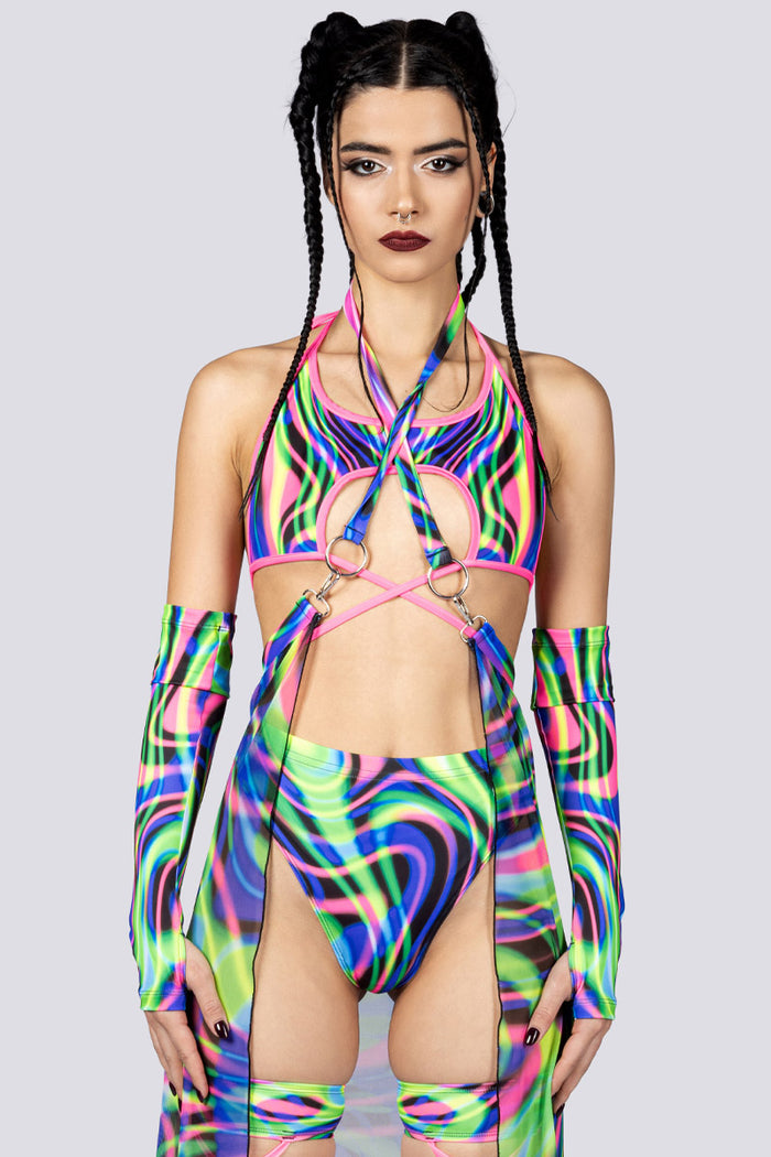 Rave Outfit Trance Flow Mesh Cape Skirt Set Close Full View