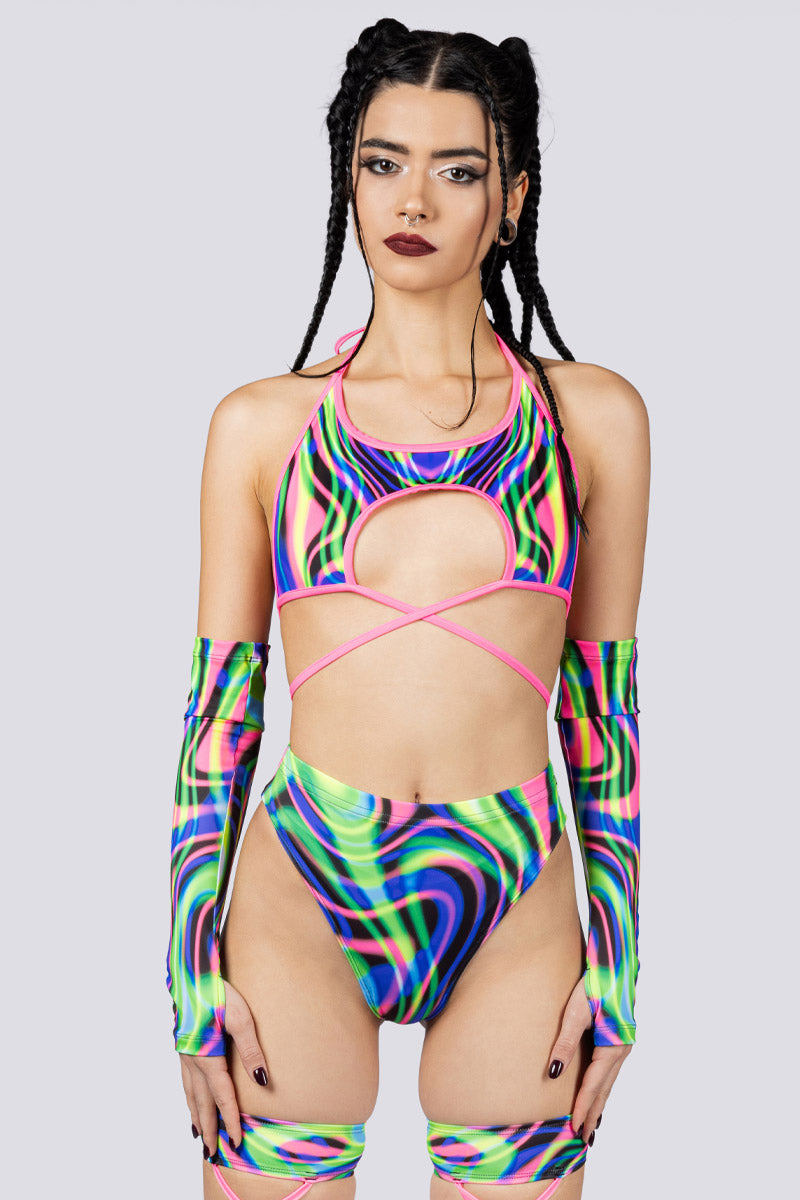 Trance Flow Wrap Around Crop Top Close Front View