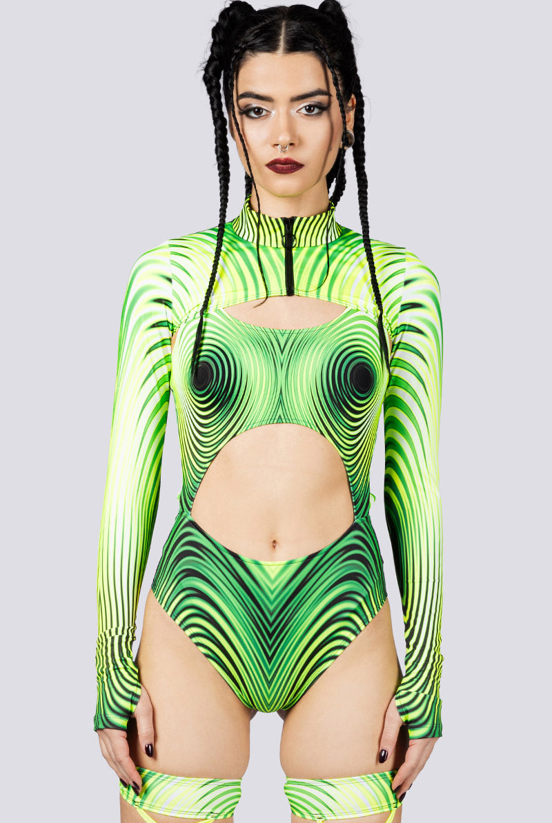 Trance Vision Shrug 2 Piece Bodysuit Close Front View